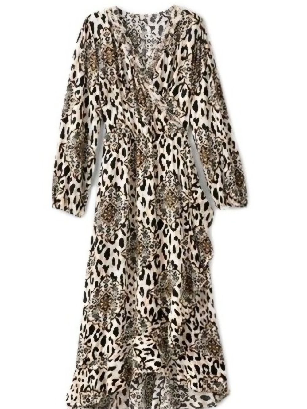 Soft Surroundings Cream and Black Animal-Print Midi Dress